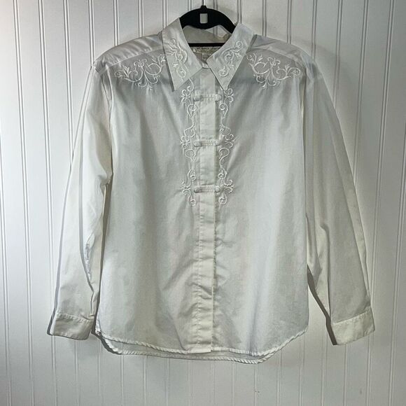 VTG Laura & Jayne Collar Button Down Blouse Women 14 White Prairie Victorian - Picture 1 of 11